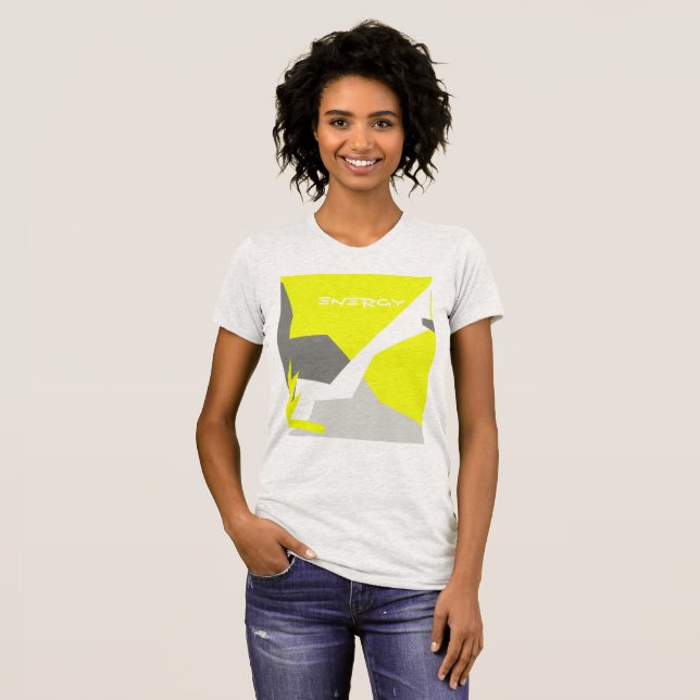 Abstrakt Art Energy Gult Grått T Shirt (Hel framsida)