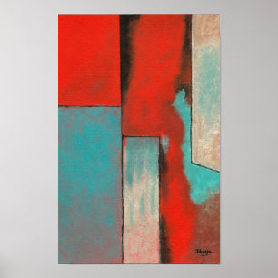 Abstrakt Art Expressionist Red Aqua Teal Black Poster