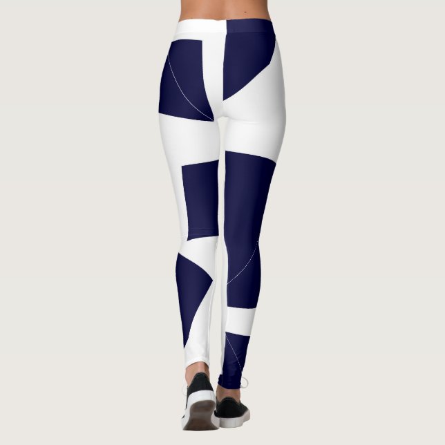 Abstrakt Art Fet Mörk blått vit Leggings (Baksida)