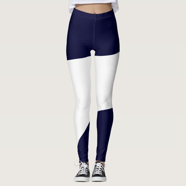 Abstrakt Art Fet Mörk blått vit Leggings (Framsida)