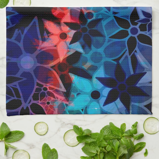 Abstrakt Art Flower Mönster #2 Kökshandduk (Vikta)