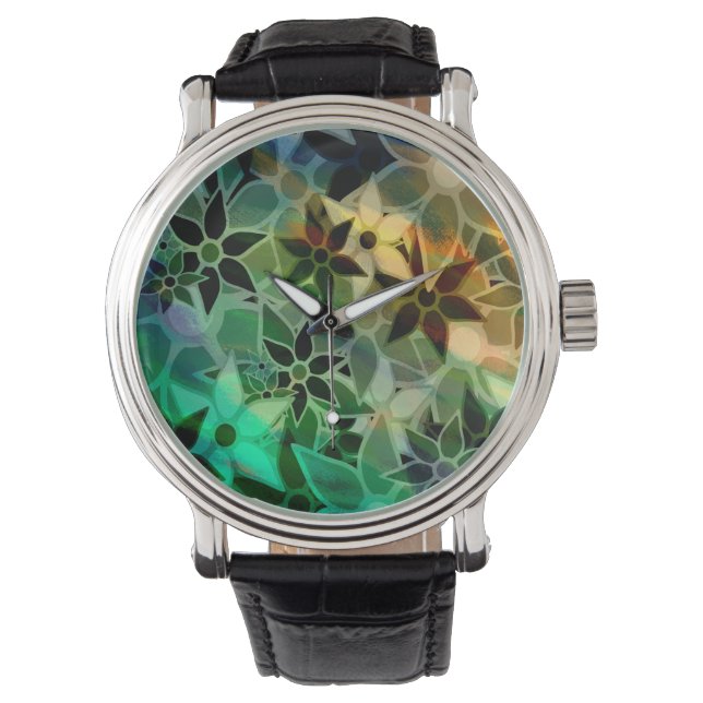 Abstrakt Art Flower Mönster Armbandsur (Framsida)