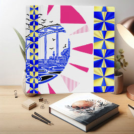 Abstrakt Art Frakt Blåhavsblått Rosa Fiskmås