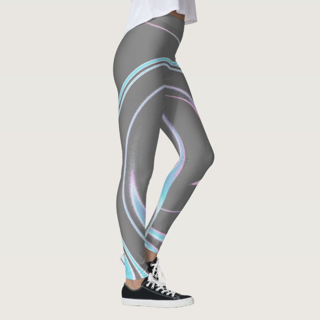 Abstrakt Art Grått Blue White Minimalism Leggings (Höger)