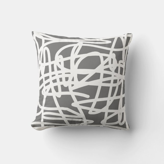 Abstrakt Art Grått och Vita Dekorativ kudde Cushio (Framsida)