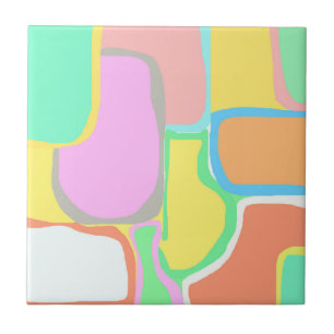Abstrakt Art Grått Vit Gult Turkos Pastel Kakelplatta