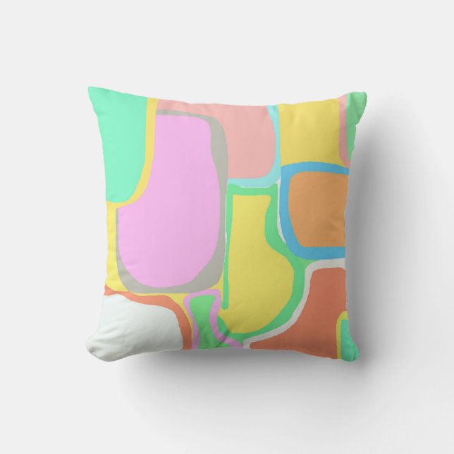 Abstrakt Art Grått Vit Gult Turkos Pastel Kudde (Framsida)