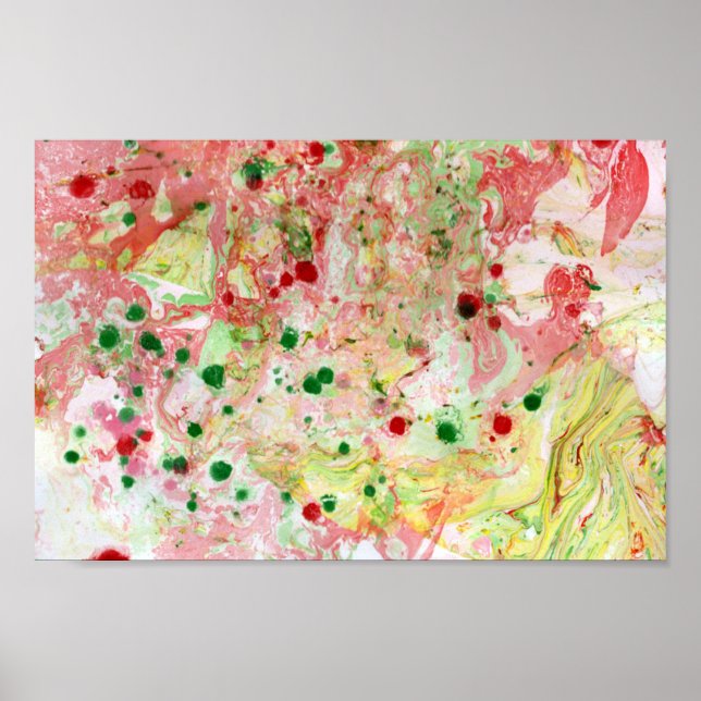 Abstrakt Art Grönt Rosa Red Gult Modern färgstark  Poster (Framsidan)