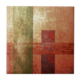 Abstrakt Art Grunge Geometric Red Orange Grönt Kakelplatta