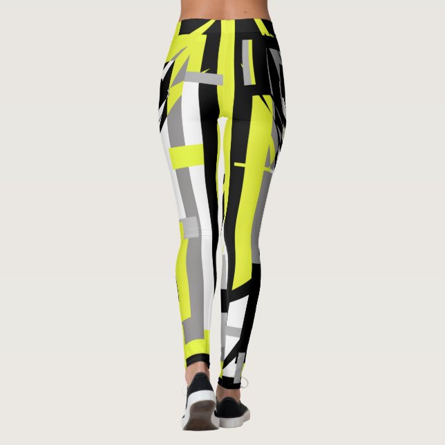 Abstrakt Art Gult Grått Pastel Färg Leggings (Baksida)