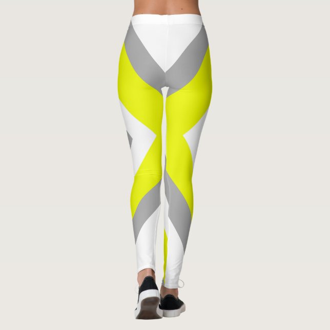 Abstrakt Art Gult Grått White Leggings (Baksida)