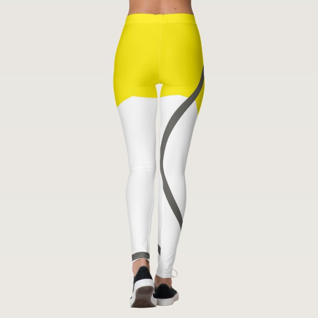 Abstrakt Art Gult Grått White Minimalism Leggings (Baksida)