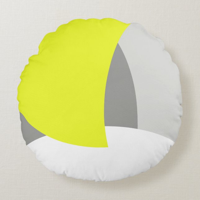Abstrakt Art Gult Grått White Rund Kudde (Framsidan)