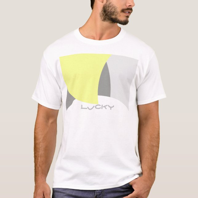 Abstrakt Art Gult Grått White T Shirt (Framsida)