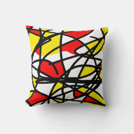 Abstrakt Art Gult Red Black White Kudde