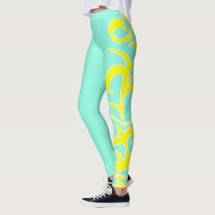 Abstrakt Art Gult Turcos Hand Teckning Leggings