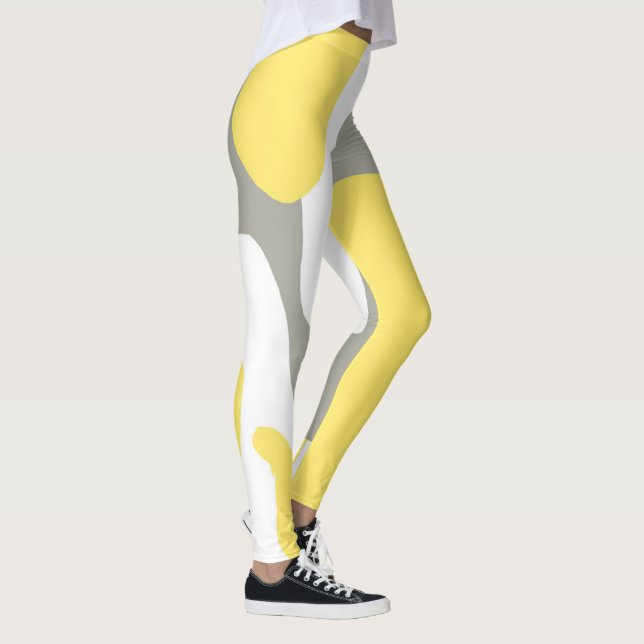 Abstrakt Art Gult Vit Grått Pastel Leggings (Höger)