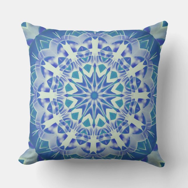 Abstrakt Art Handmålat Blue Teal Mandala utomhus Kudde (Framsida)