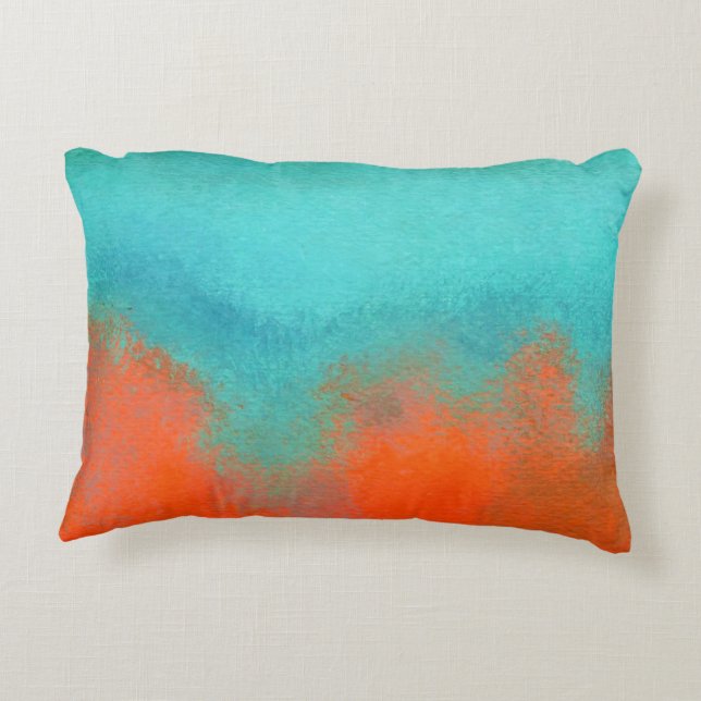 Abstrakt Art Himlar Fire Lava Coral Turcos Orange Prydnadskudde (Baksidan)