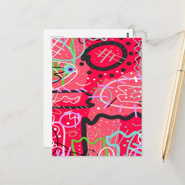 Abstrakt Art i rött Vykort (Fram/Back In Situ)