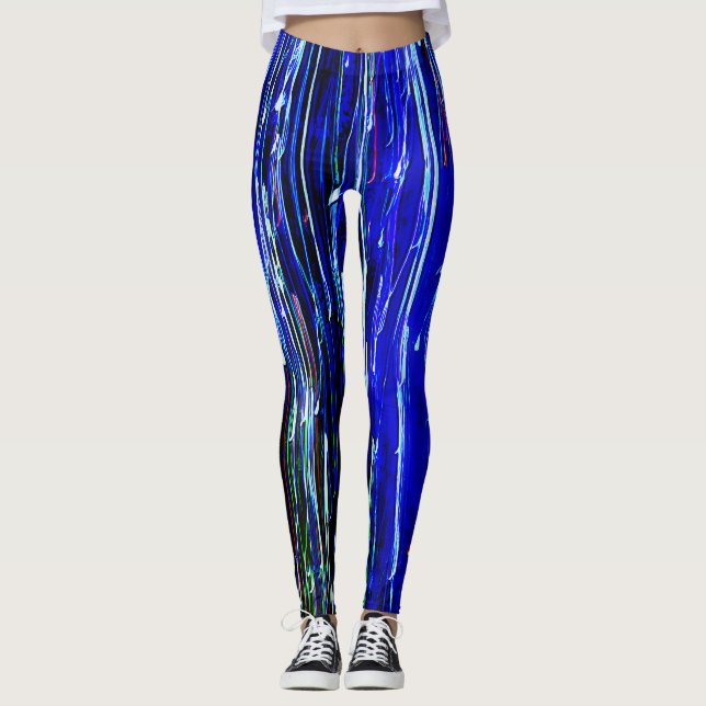 Abstrakt  Art Leggings Blue - Linjer (Framsida)