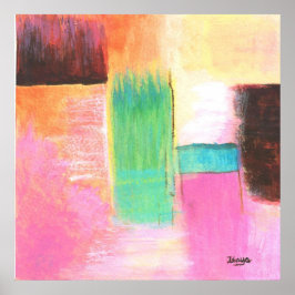 Abstrakt Art liggande målning Rosa brun Orange Poster