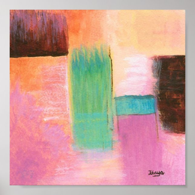 Abstrakt Art liggande målning Rosa brun Orange Poster (Framsidan)