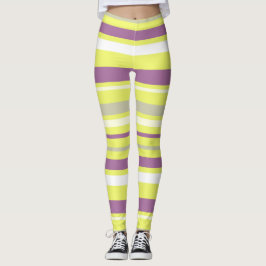 Abstrakt Art Lila Grått Gult White Rand Leggings