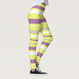 Abstrakt Art Lila Grått Gult White Rand Leggings