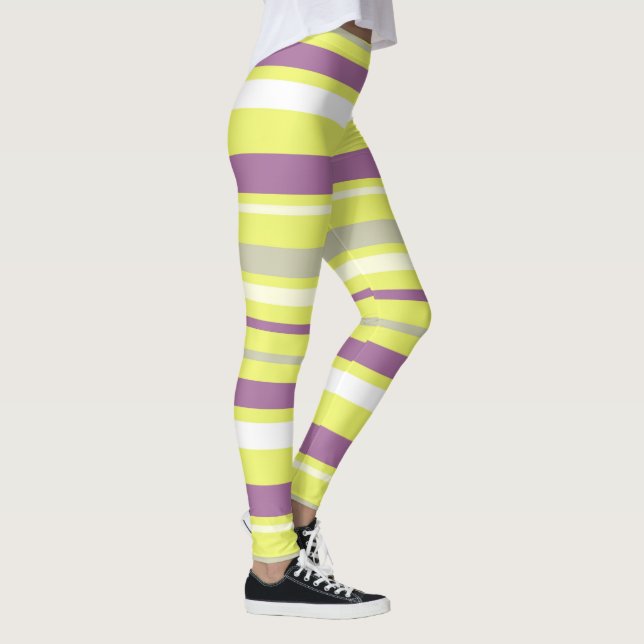 Abstrakt Art Lila Grått Gult White Rand Leggings (Höger)