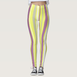 Abstrakt Art Lila Grått Gult White Rand Leggings