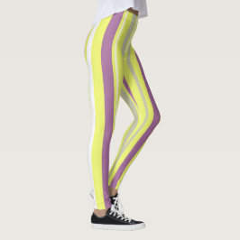 Abstrakt Art Lila Grått Gult White Rand Leggings
