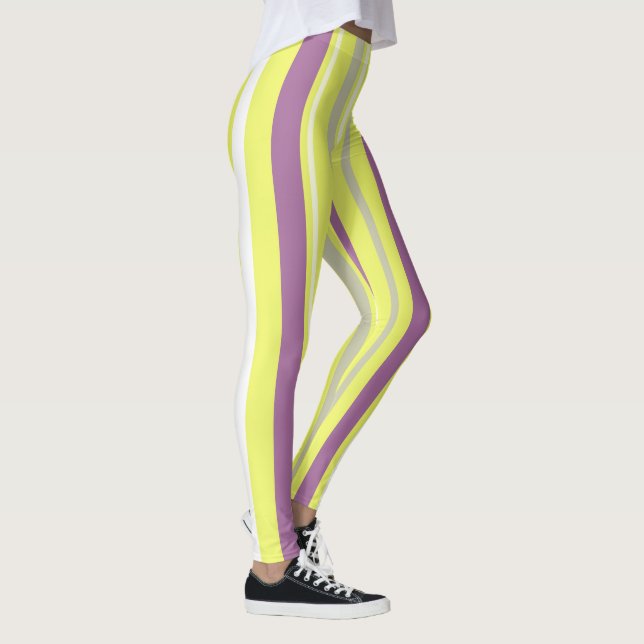 Abstrakt Art Lila Grått Gult White Rand Leggings (Höger)
