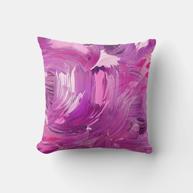 Abstrakt Art Lila White Rosa Push Stroke Modern Kudde (Framsida)