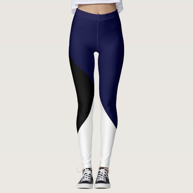 Abstrakt Art Minimalism Mörk blått Black White Leggings (Framsida)