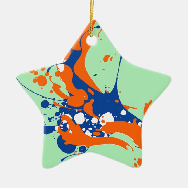 Abstrakt Art Mint Grönt Modern Art-färg stänk Julgransprydnad Keramik (Framsidan)