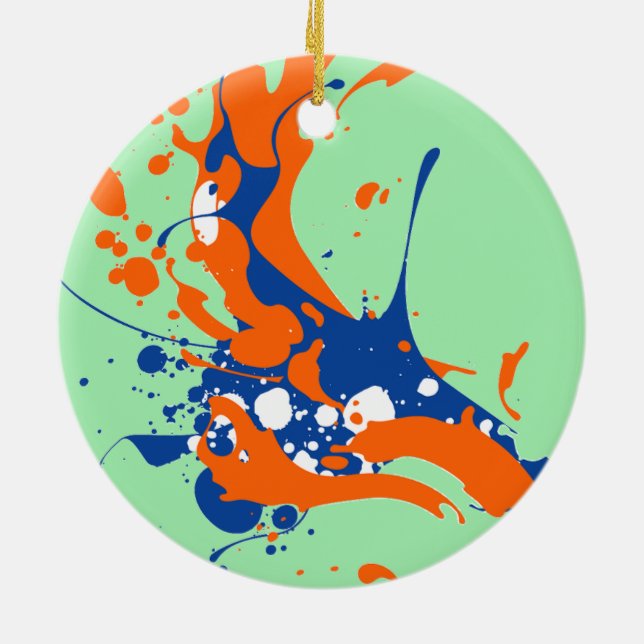 Abstrakt Art Mint Grönt Modern Art-färg stänk Julgransprydnad Keramik (Baksidan)