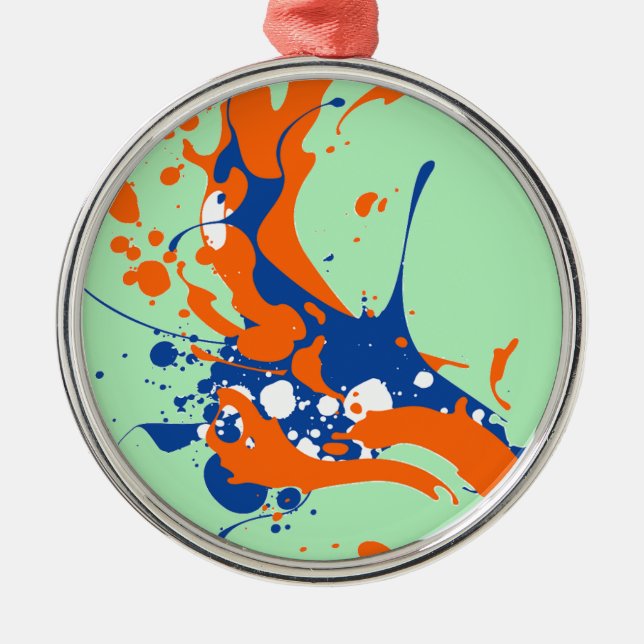 Abstrakt Art Mint Grönt Modern Art-färg stänk Julgransprydnad Metall (Framsidan)