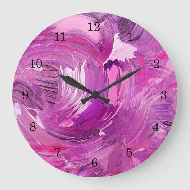 Abstrakt Art Modern Lila Rosa White Stor Klocka (Framsida)