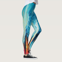 Abstrakt Art Mönster Red and Blue Electric Energy Leggings