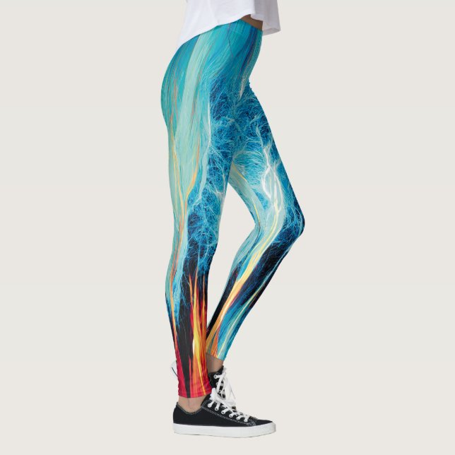 Abstrakt Art Mönster Red and Blue Electric Energy Leggings (Höger)
