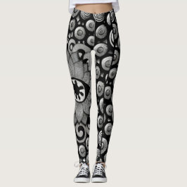 abstrakt art mönster svart och grått leggings