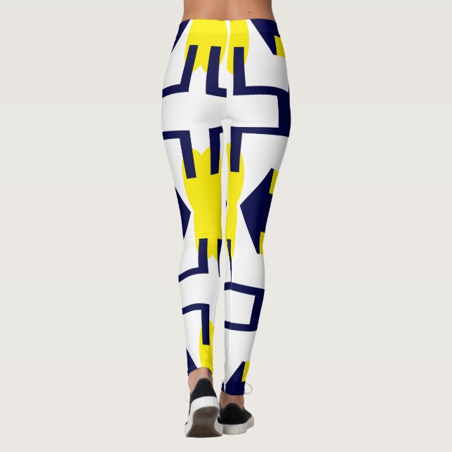 Abstrakt Art Mörk blått Gult vit Leggings (Baksida)