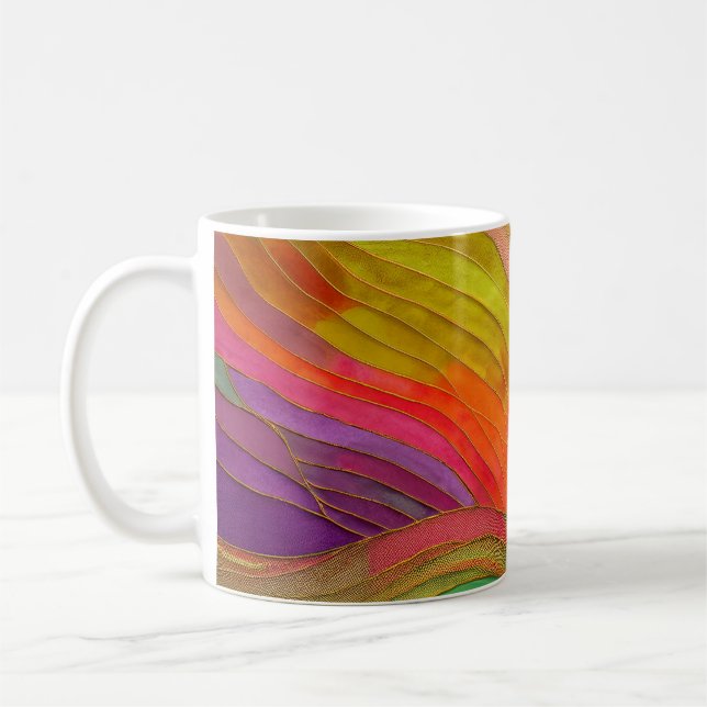 Abstrakt Art mugg med orange, grönt, rött färg (Vänster)