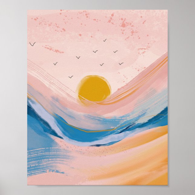 Abstrakt Art Oceanen Vatten Landscape Rosa och Blu Poster (Framsidan)