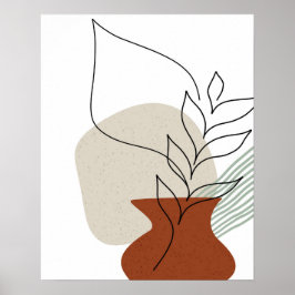 Abstrakt Art One Line Vas & Foliage Art Skriv ut Poster