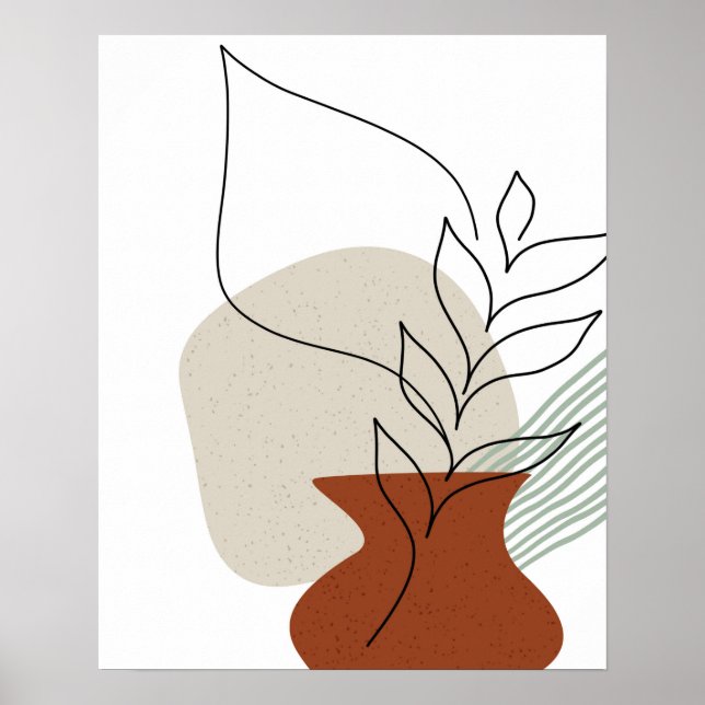 Abstrakt Art One Line Vas & Foliage Art Skriv ut Poster (Framsidan)