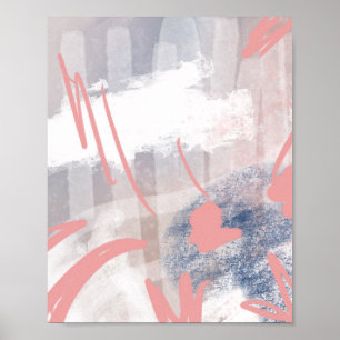 Abstrakt Art Original Grått Coral Navy Poster