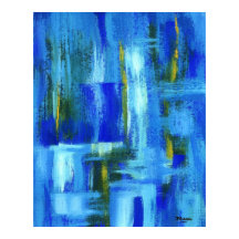 Abstrakt Art Painting Blue Grönt Guld Brushlinjer