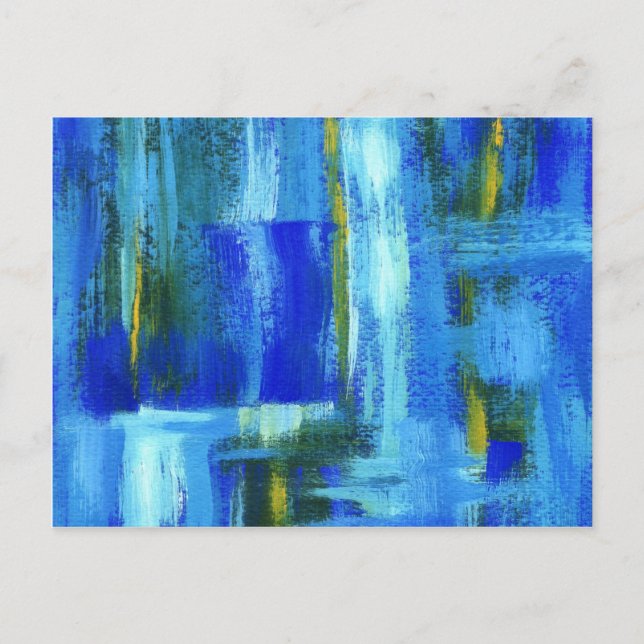 Abstrakt Art Painting Blue Grönt Guld Brushlinjer Vykort (Framsida)